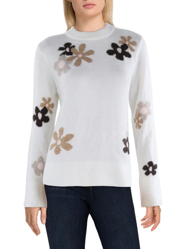 Womens Floral Print Knit Pullover Sweater