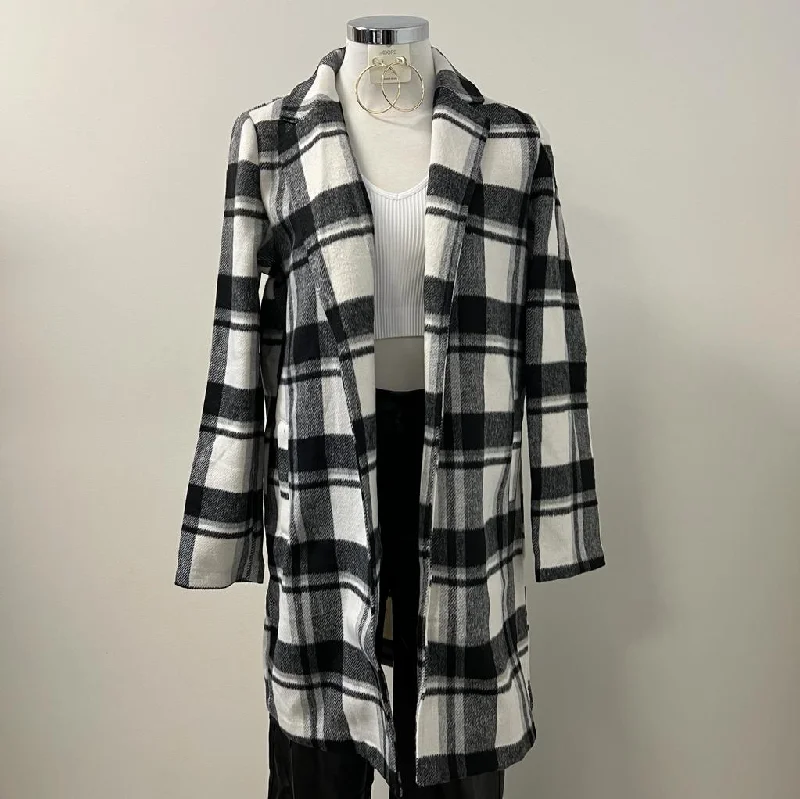 Laila Collared Plaid Wool Blend Full Coat -Black