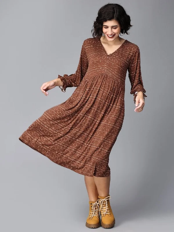 Cognac Punch Maternity Dress With Nursing